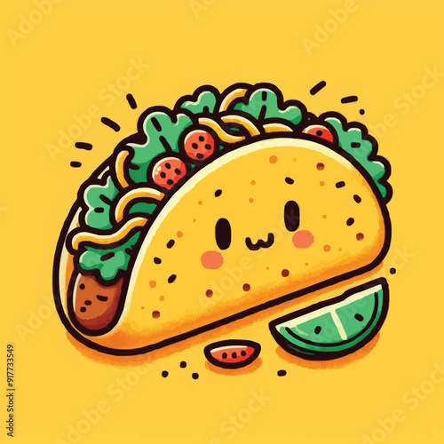 Cartoon groovy fast food tacos cheerful character. Mexican cuisine street cafe snack cartoon funny mascot, cheerful groovy isolated vector personage. Fast food meal or takeaway tacos happy character