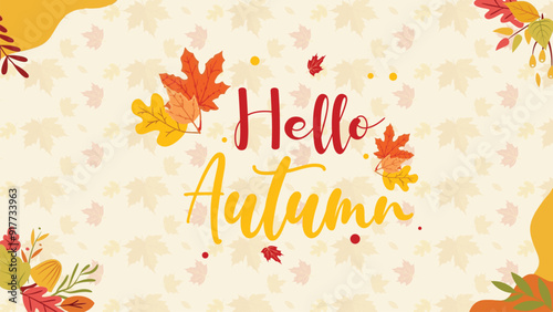 Autumn leaves fall background illustration. Beautiful autumn scenery background, Autumn fall season background illustration vector.