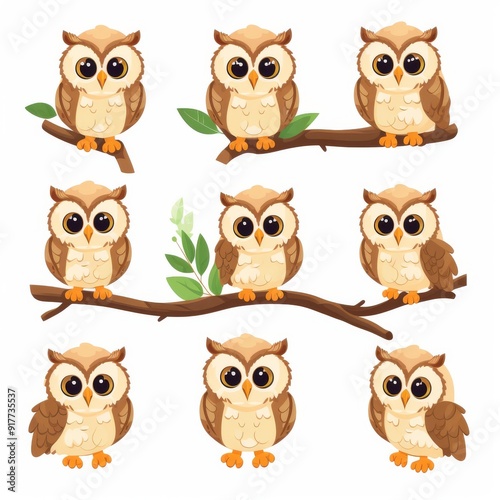 Wallpaper Mural Cute Owl Illustration on Branches for Kids' Educational Material and Crafts Torontodigital.ca
