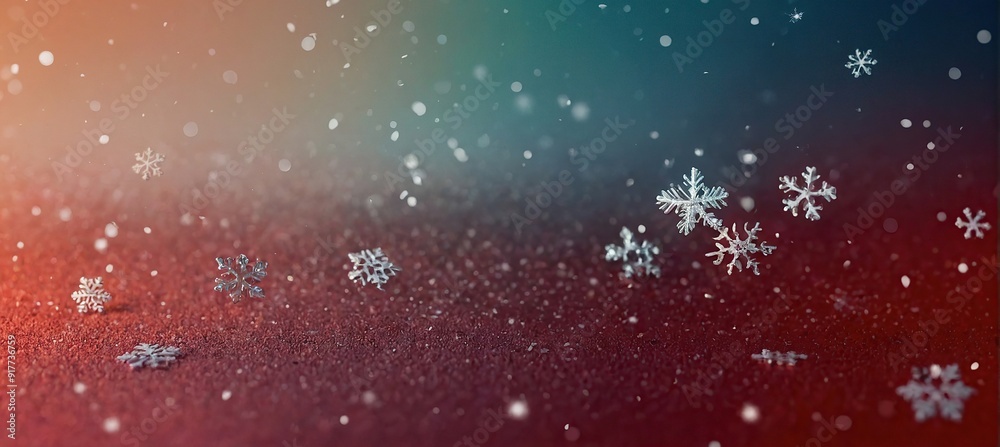 Christmas illustration with various small snowflakes on gradient background in red colors Christmas illustration with various small snowflakes on gradient background in red colors
