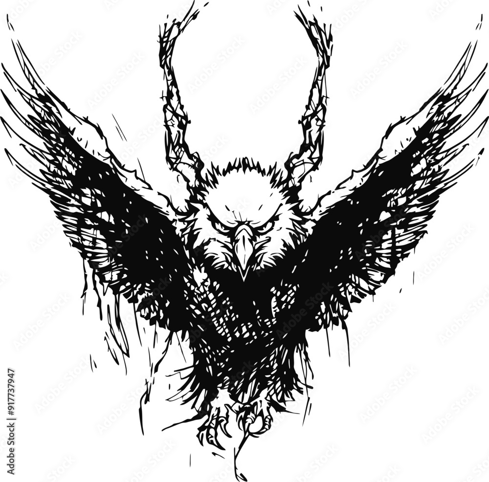 Obraz premium Handdrawn eagle scribble art silhouette