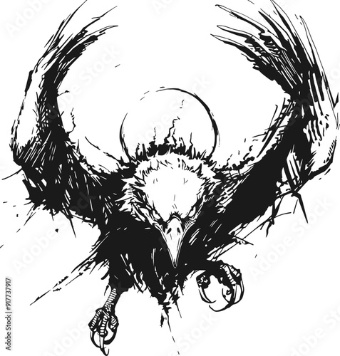 Handdrawn eagle scribble art silhouette