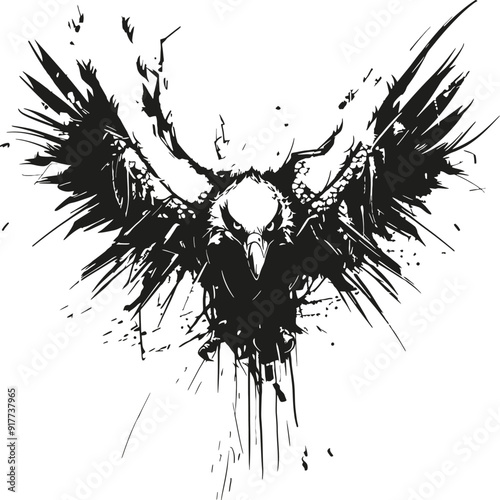Handdrawn eagle scribble art silhouette