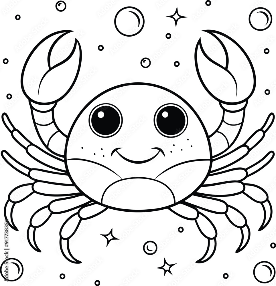 Crab coloring page fo kids illustration Crab coloring page fo kids illustration