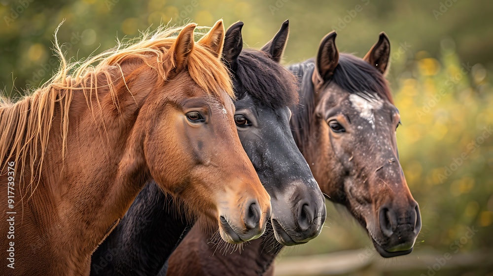 A group of inquisitive horse females A group of inquisitive horse females