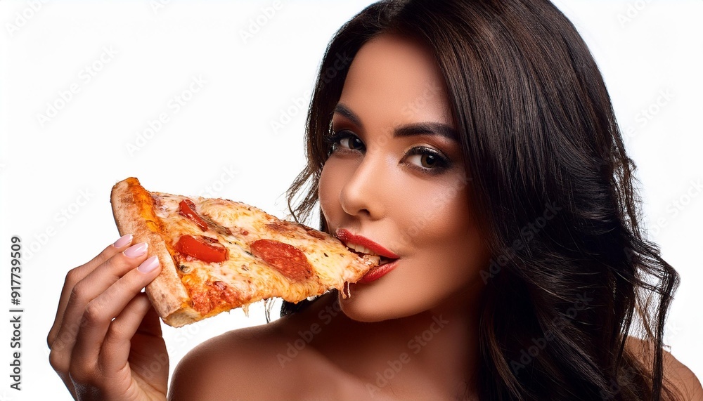gorgeous young woman eating pizza, AI generated gorgeous young woman eating pizza, AI generated