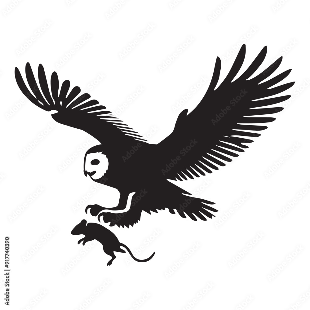 Obraz premium Snowy owl Bird, polar owl Clipart, white owl silhouette, Arctic owl illustration in black and white 