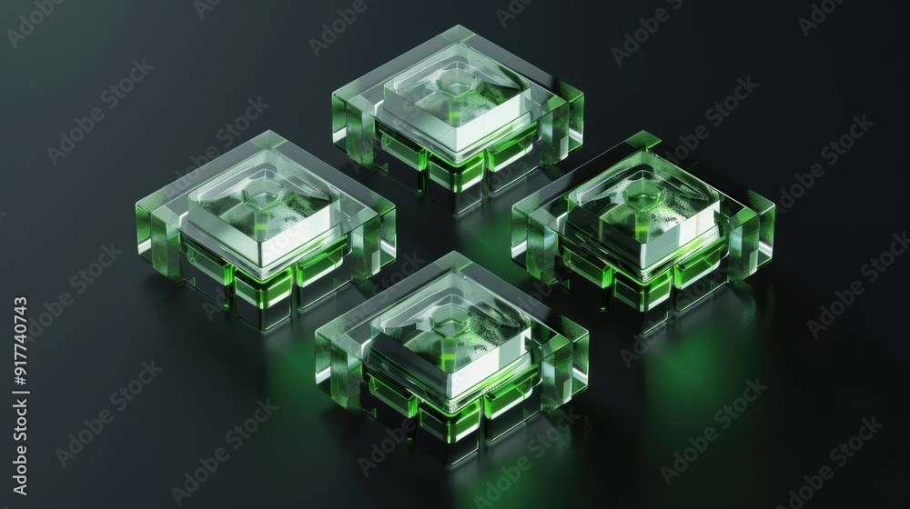 A green, transparent glass cube icon with geometric shapes on a black background, highlighting modern design and abstract art A green, transparent glass cube icon with geometric shapes on a black background, highlighting modern design and abstract art