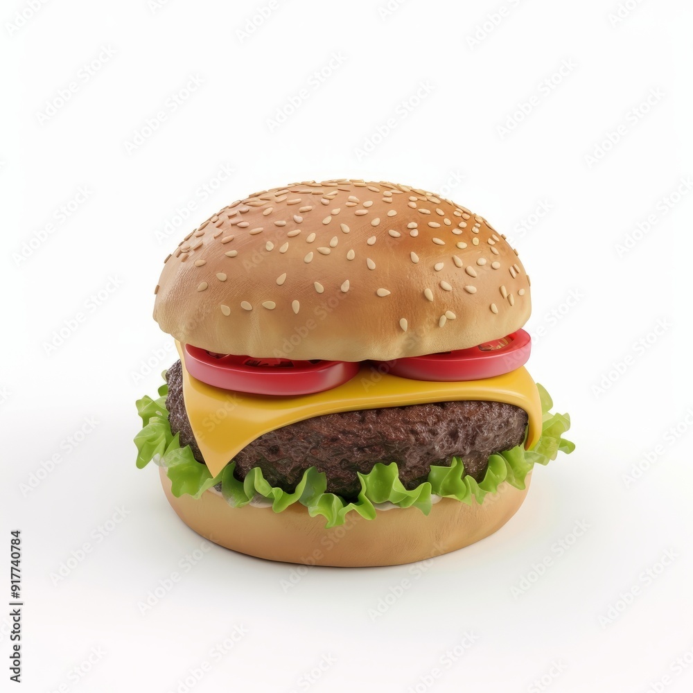3D cartoon hamburger isolated on white background. AI generative 3D cartoon hamburger isolated on white background. AI generative