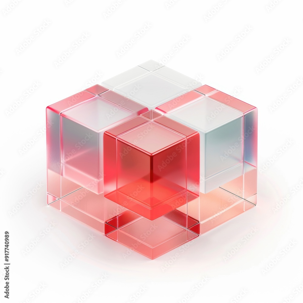 A red, transparent glass cube icon with geometric shapes on a white background, highlighting modern design and abstract art A red, transparent glass cube icon with geometric shapes on a white background, highlighting modern design and abstract art