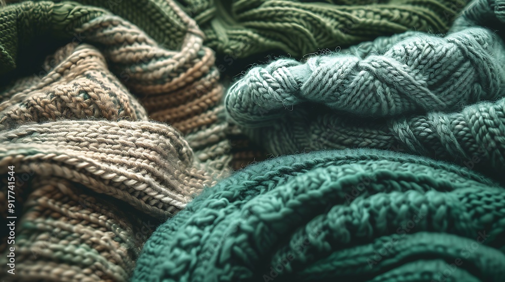 A heap of cozy green hued wool jumpers for winter