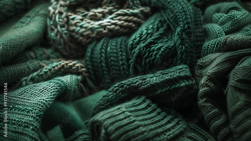 A heap of cozy green hued wool jumpers for winter
