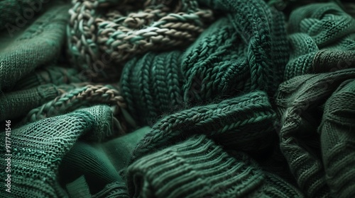 Obraz na płótnie A heap of cozy green hued wool jumpers for winter w salonie