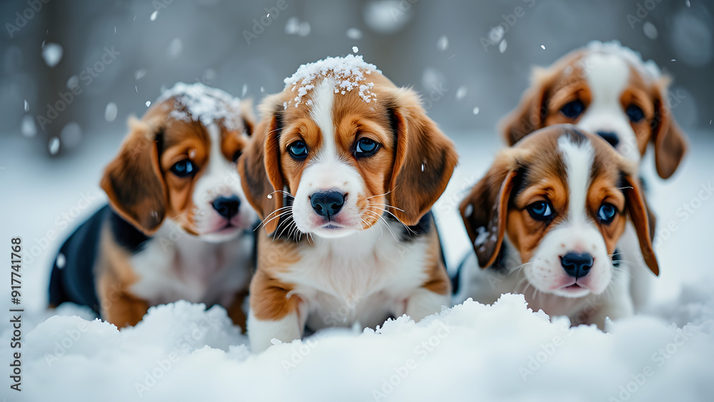 beagle puppies playing in snow beagle puppies playing in snow