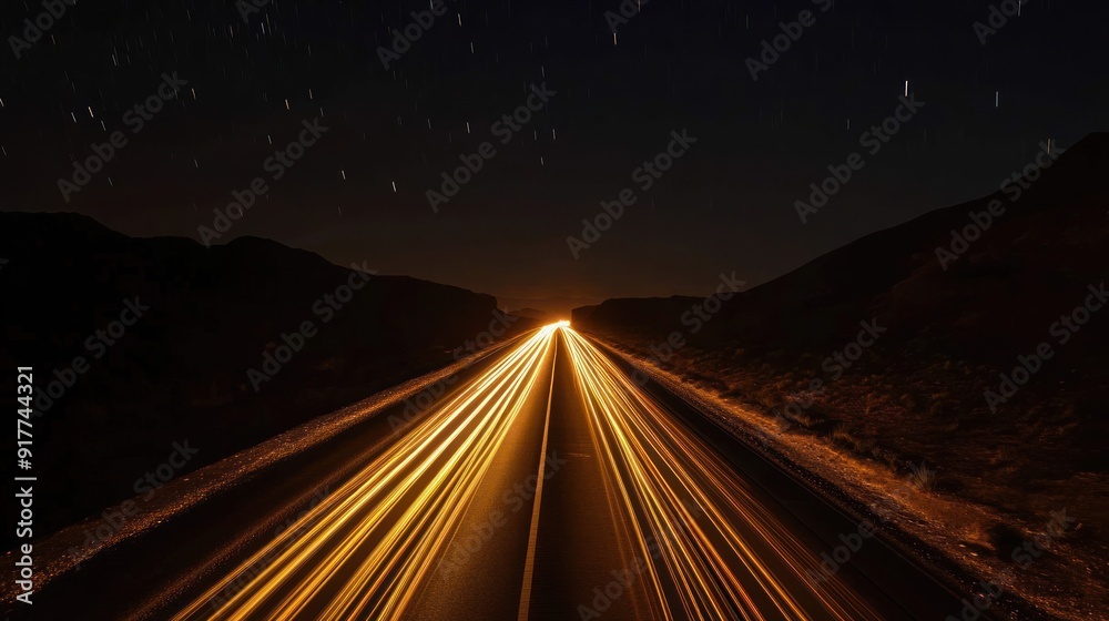 Fototapeta premium Night Road with Starry Sky