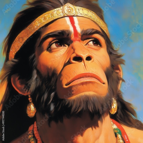 Majestic depiction of a divine monkey warrior in vibrant colors photo