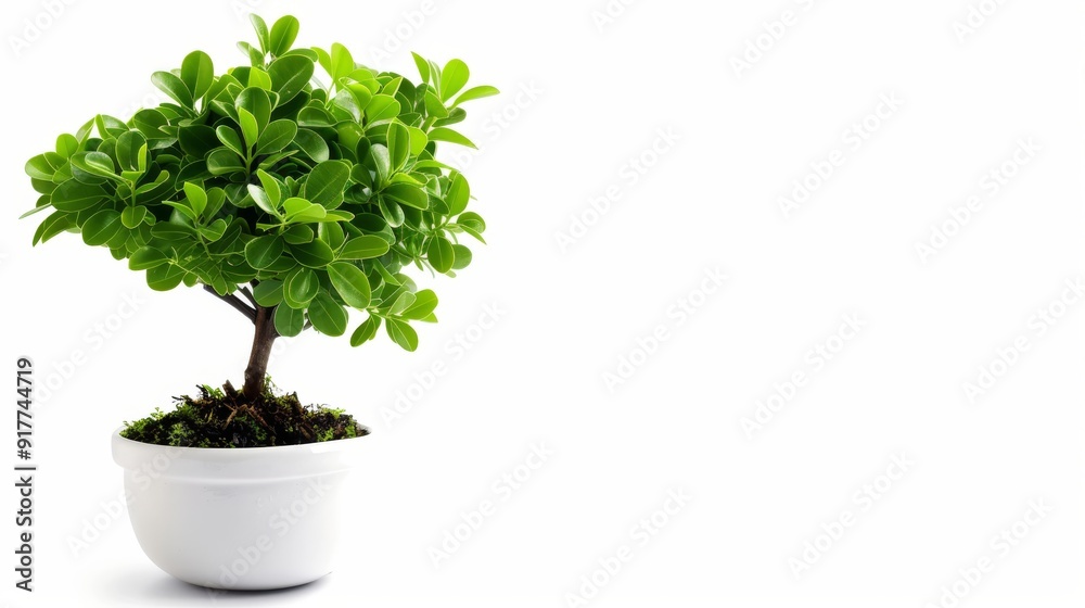 Small green-leaved plant in a round white pot, isolated on a white background. Ideal for home decor, gardening, and indoor spaces. Small green-leaved plant in a round white pot, isolated on a white background. Ideal for home decor, gardening, and indoor spaces.