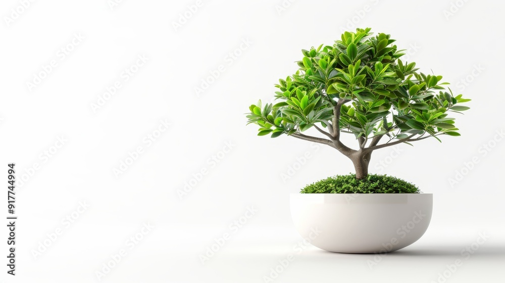 Potted bonsai tree with lush green leaves Potted bonsai tree with lush green leaves