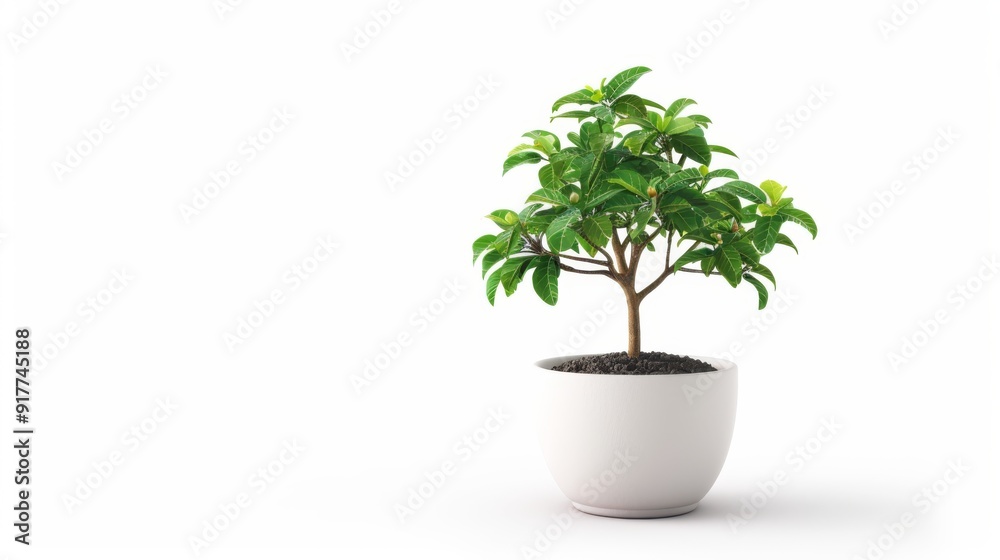 Small Potted Green Plant with Soil on White Small Potted Green Plant with Soil on White