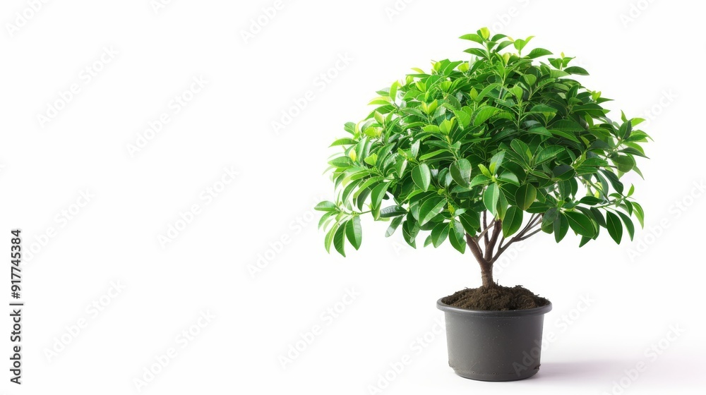 Small potted tree with lush green leaves