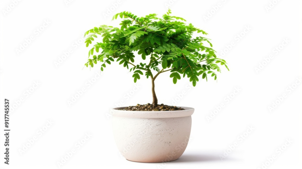 Potted small tree with vibrant green leaves Potted small tree with vibrant green leaves