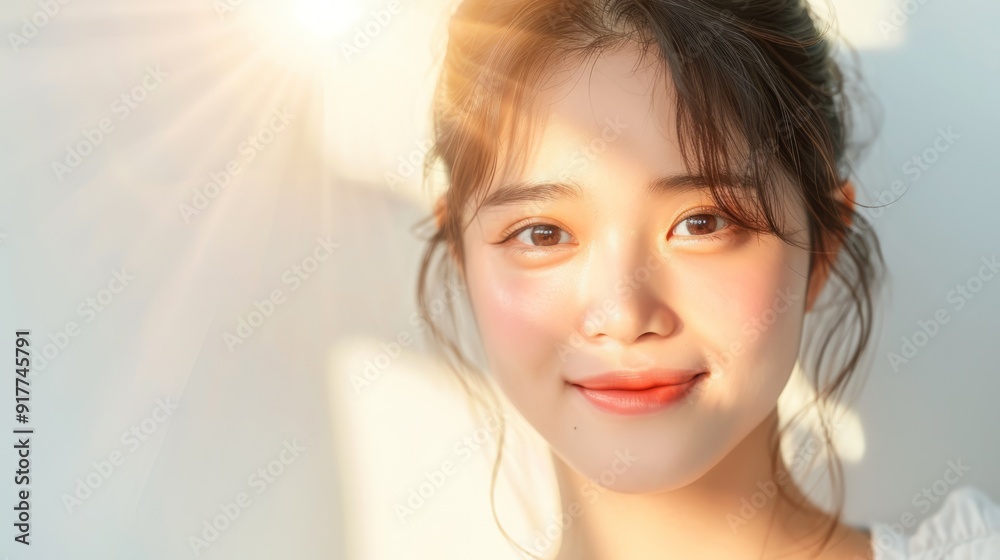 Smiling woman in soft sunlight portrait Smiling woman in soft sunlight portrait