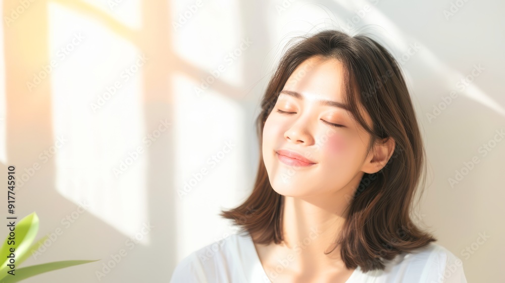 Woman enjoying sunlight with eyes closed Woman enjoying sunlight with eyes closed