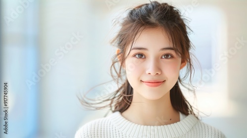 Smiling woman under soft natural light Free Download Smiling woman under soft natural light - GFXLoad