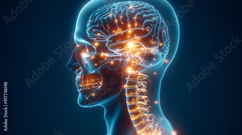 3D Illustration of Human Brain and Nervous System