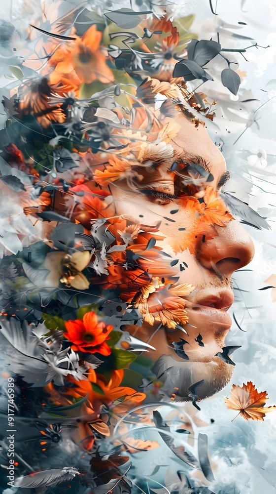Man Covered in Flowers and Leaves. Man Covered in Flowers and Leaves.