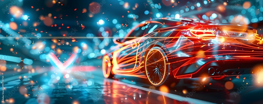 Futuristic Car with Neon Lights. Futuristic Car with Neon Lights.