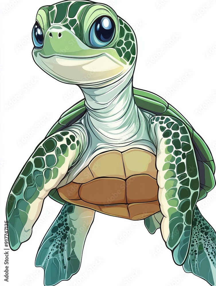 Fototapeta premium Cute Cartoon Sea Turtle Illustration