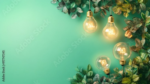 Green energy concept with light bulbs and plants