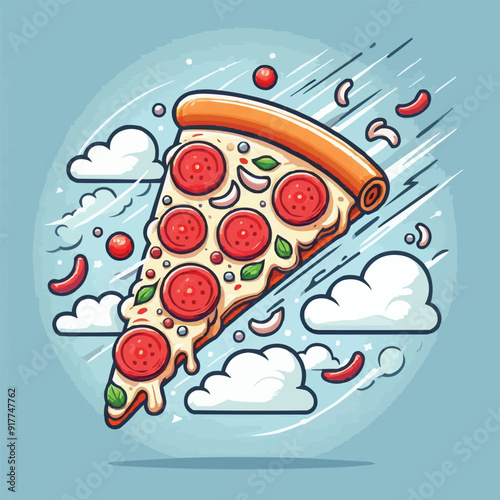 Free vector Flying Slice Of Pizza Cartoon Vector Illustration.