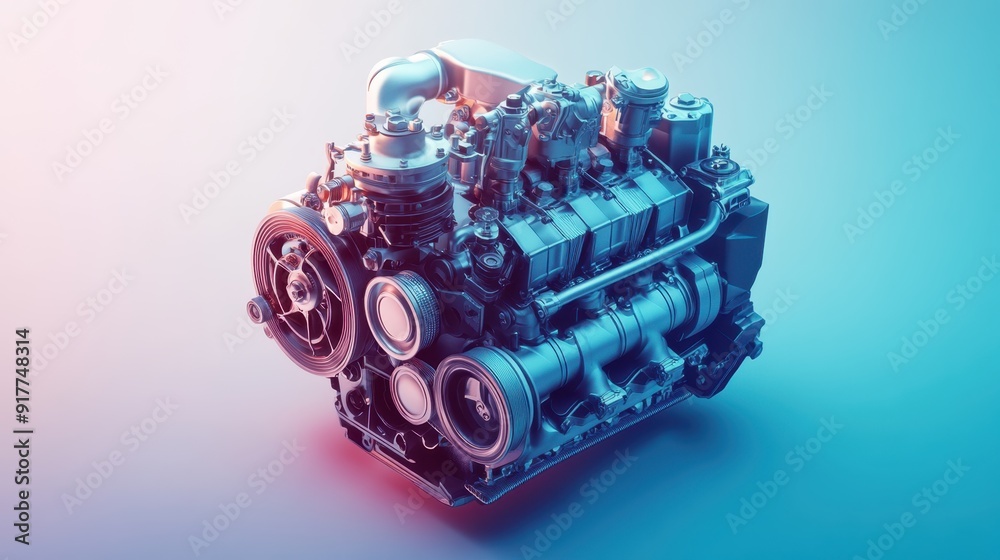 Isometric 3D Engine Model with Subtle Neutral Shading for Checkup Process on White Background Isometric 3D Engine Model with Subtle Neutral Shading for Checkup Process on White Background