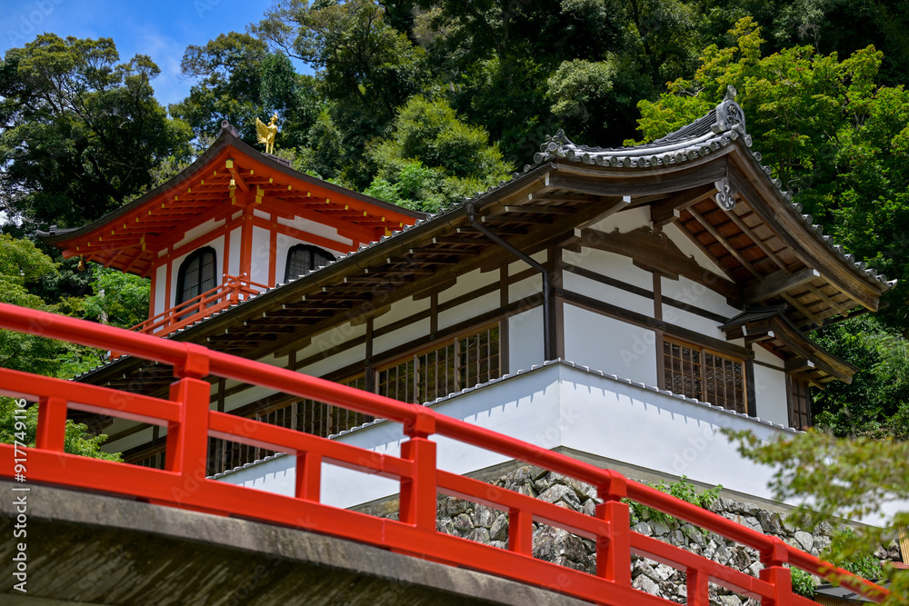 Red bridge  at Mino Takianji temple in Osaka, Japan