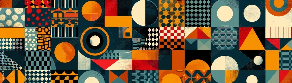 Abstract geometric pattern collage with retro colors Abstract geometric pattern collage with retro colors