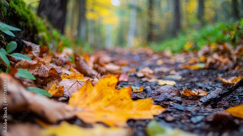 A leaf lies on the forest floor, surrounded by verdant grass and trees in the background A leaf lies on the forest floor, surrounded by verdant grass and trees in the background