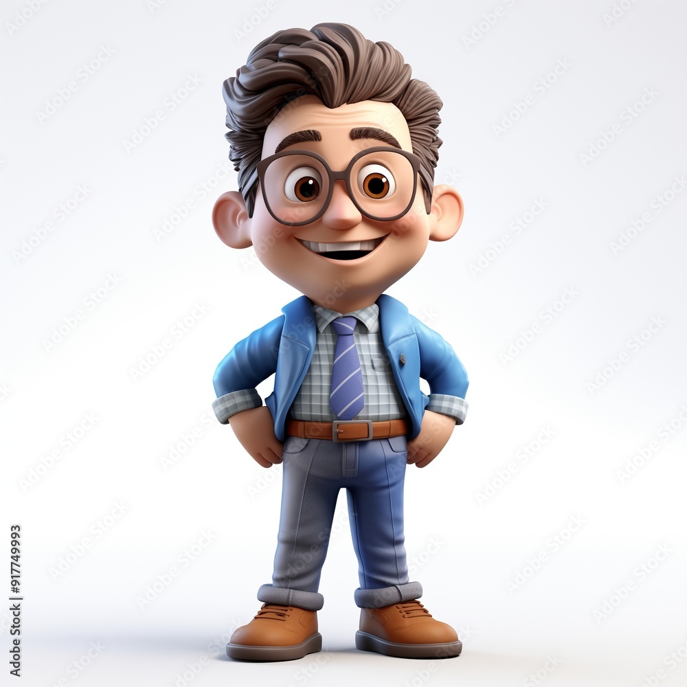 Cartoon Character Illustration of a Cheerful Young Man in Casual Attire
