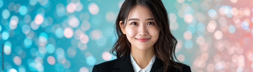 Professional woman smiling with bokeh background Professional woman smiling with bokeh background