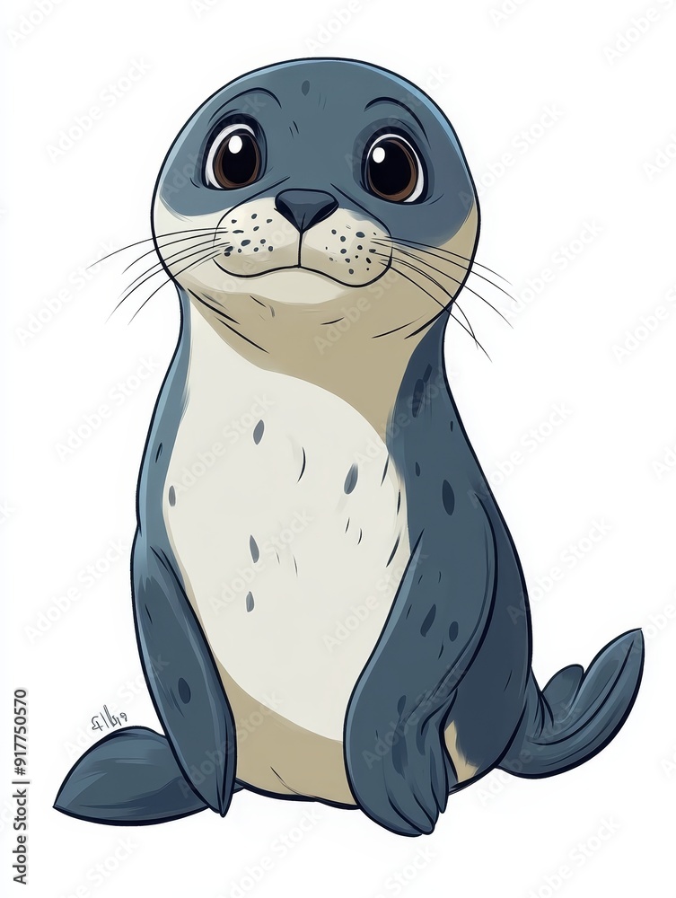Obraz premium Cute Cartoon Seal with Big Eyes
