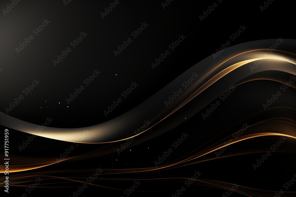 Abstract black and gold wavy background with subtle light. Abstract black and gold wavy background with subtle light.