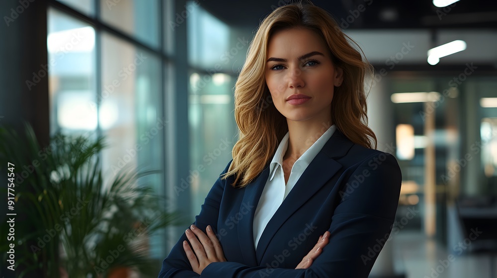 Confident Business Pose: A businesswoman in a power suit, confidently posing with arms crossed in a modern office.
Confident Business Pose: A businesswoman in a power suit, confidently posing with arms crossed in a modern office.