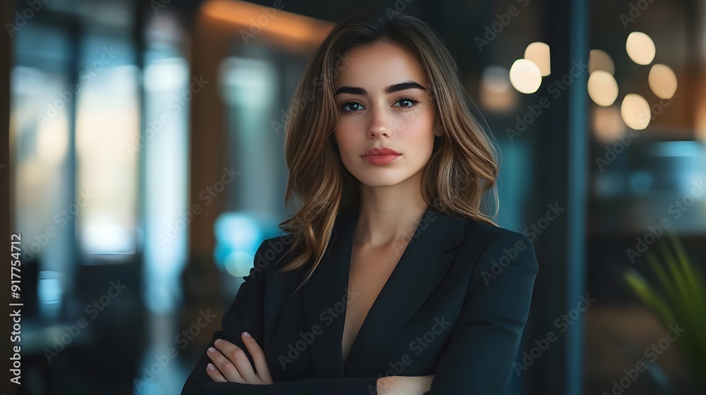 Confident Business Pose: A businesswoman in a power suit, confidently posing with arms crossed in a modern office.
Confident Business Pose: A businesswoman in a power suit, confidently posing with arms crossed in a modern office.