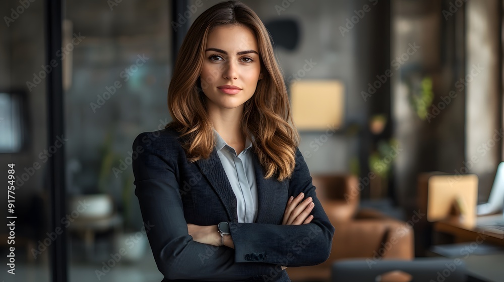Confident Business Pose: A businesswoman in a power suit, confidently posing with arms crossed in a modern office.
Confident Business Pose: A businesswoman in a power suit, confidently posing with arms crossed in a modern office.