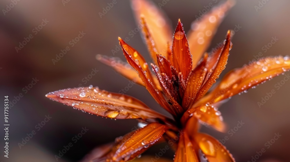 A flower in tight focus, its petals speckled with water droplets, while the background gently blurs A flower in tight focus, its petals speckled with water droplets, while the background gently blurs