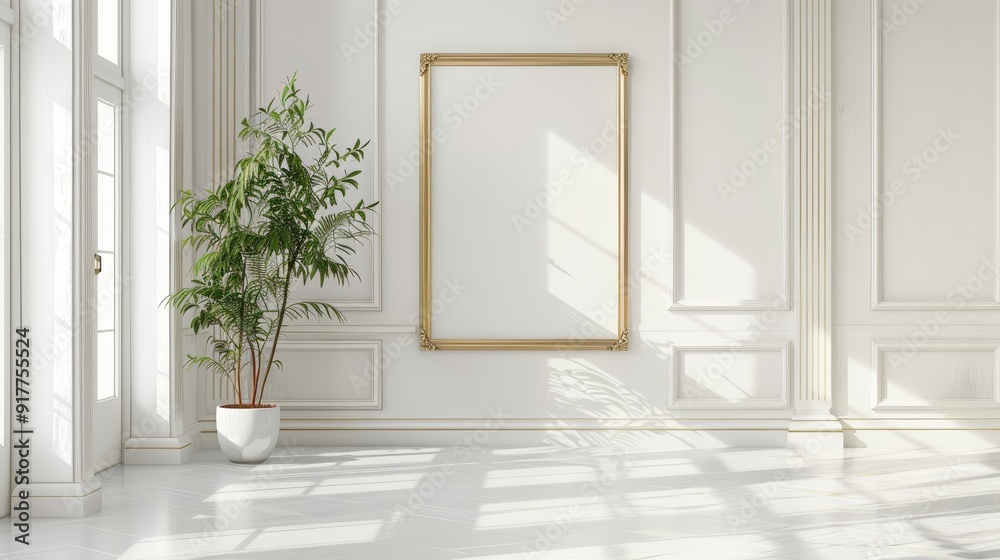 Fototapeta premium Wall mockup in white clear hallway interior 