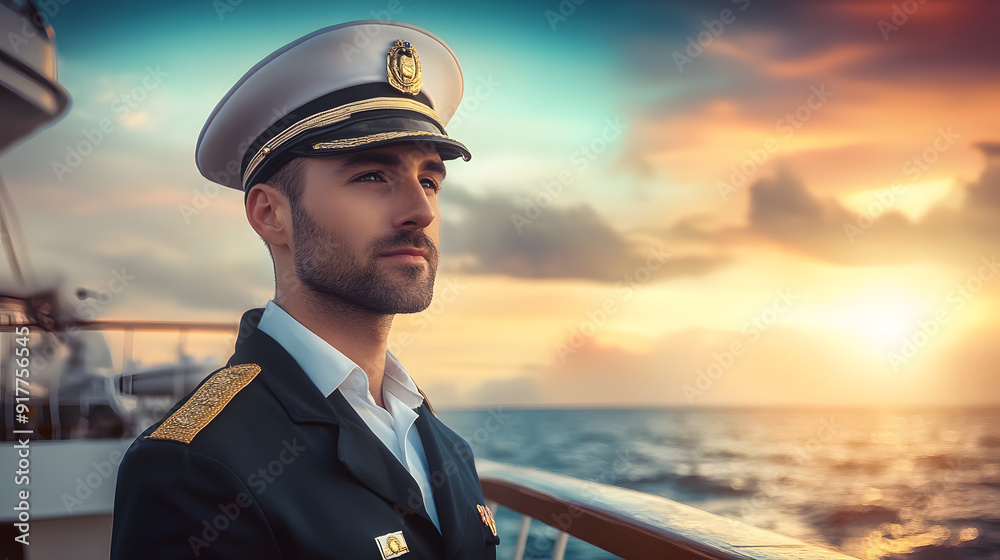 A man in a sailor's hat stands on a ship, sailor A man in a sailor's hat stands on a ship, sailor
