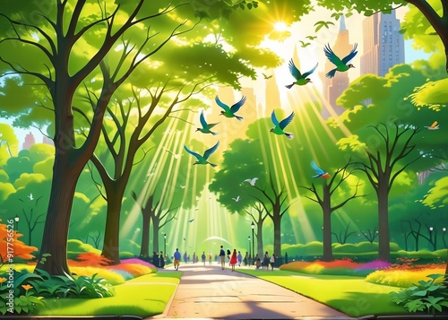 A beautiful green park in a big city