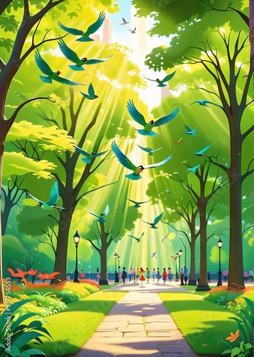 A beautiful green park in a big city